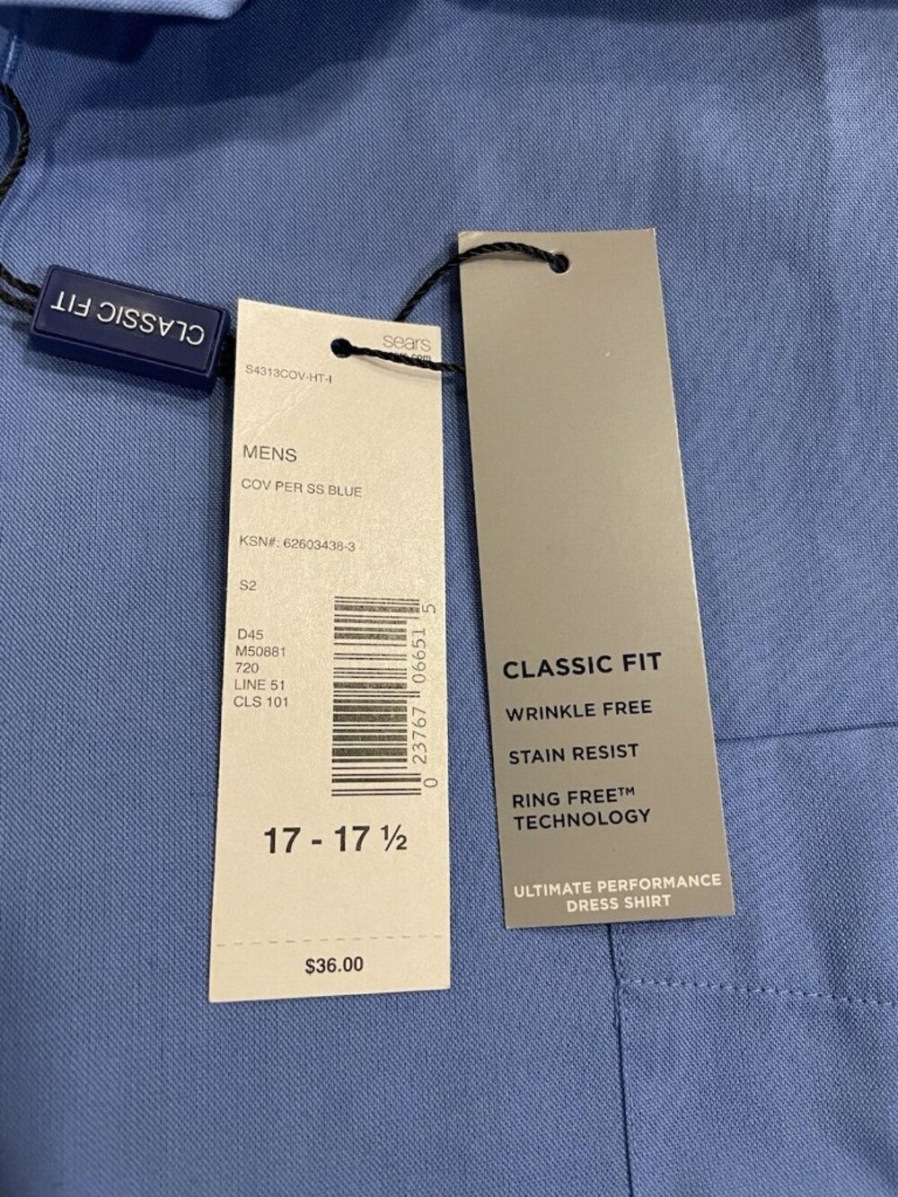 Covington Men's XL Blue Dress Shirt Classic Fit Short Sleeve NWT Wrinkle Free - Picture 4 of 4
